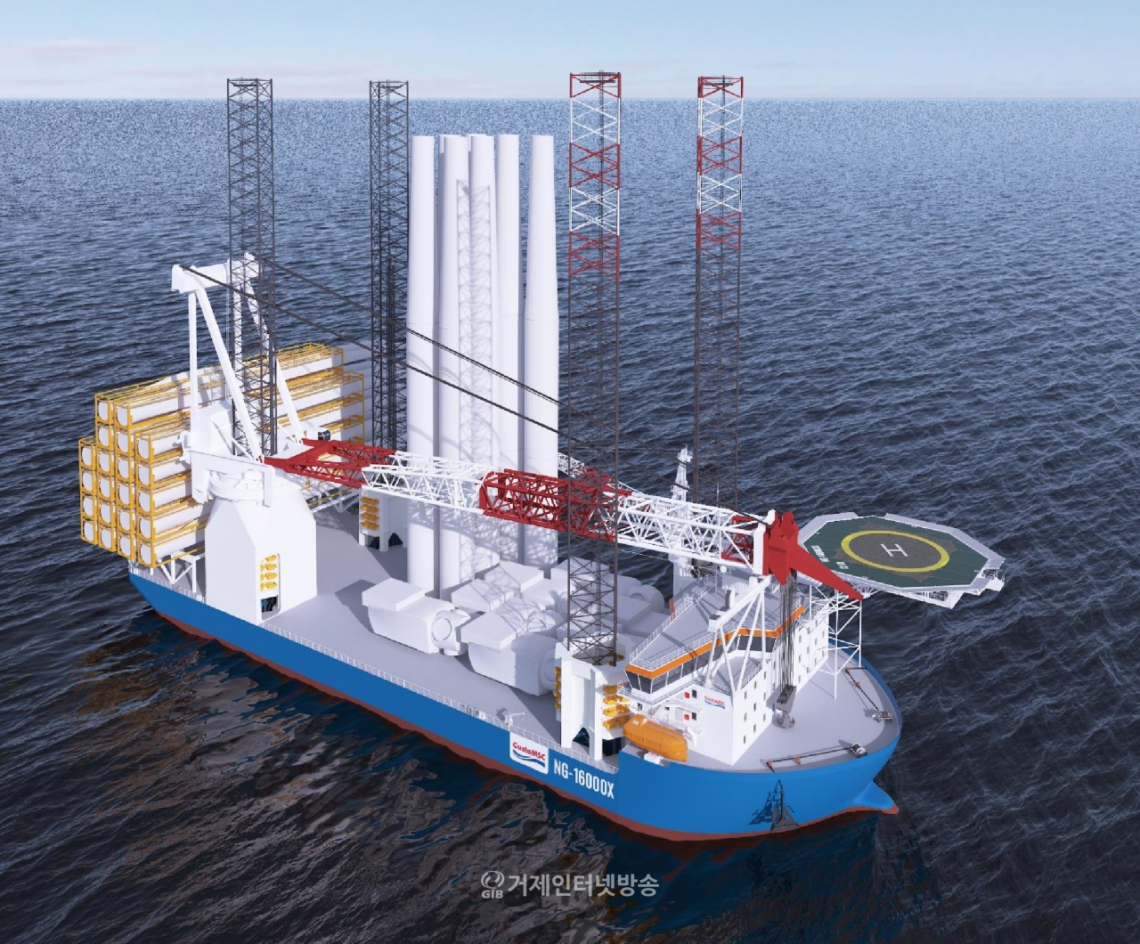 대우조선해양이 건조중인 대형 해상풍력발전기 설치선 ‘NG-16000X’ 디자인 조감도. 대우조선해양 제공
